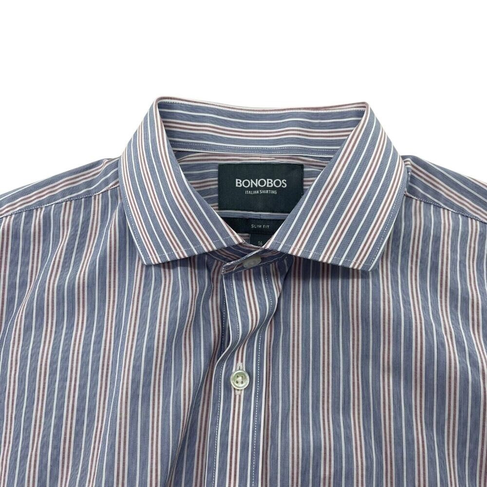 Bonobos‎ Dress Shirt Mens 16 33 Slim Fit Blue Red White Stripe 100% Cotton